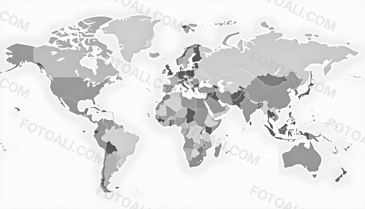 World Map With Countries In Different Shades Of Gray The Background Is Gray The Map Is Centered And The Countries Are Well Defined 17 75c1