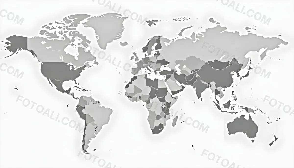 World Map With Countries In Different Shades Of Gray The Background Is Gray The Map Is Centered And The Countries Are Well Defined 18 F2a9