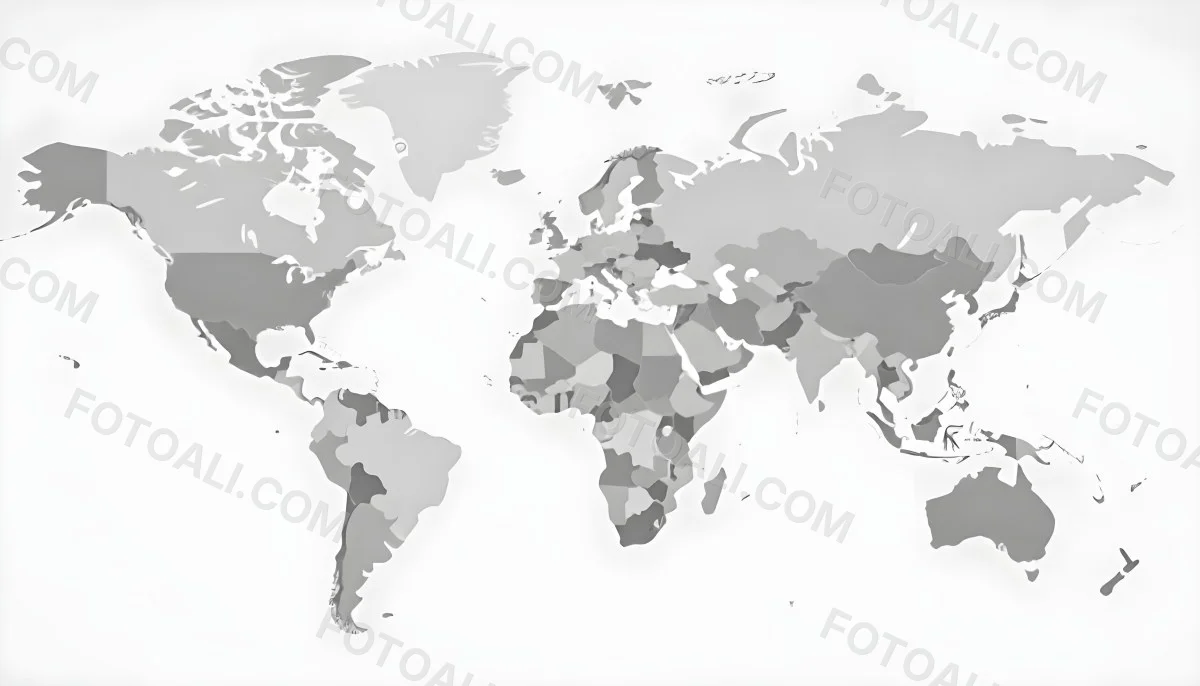 World Map With Countries In Different Shades Of Gray The Background Is Gray The Map Is Centered And The Countries Are Well Defined 19 B47c