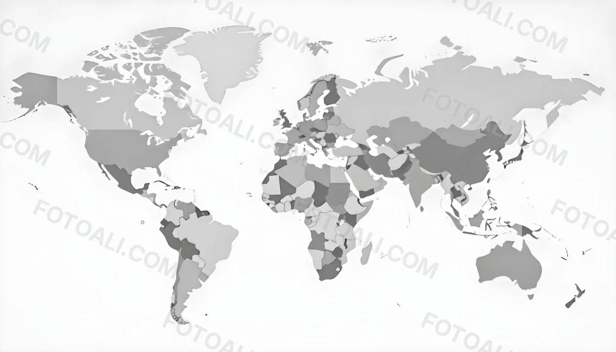 World Map With Countries In Different Shades Of Gray The Background Is Gray The Map Is Centered And The Countries Are Well Defined 20 B858