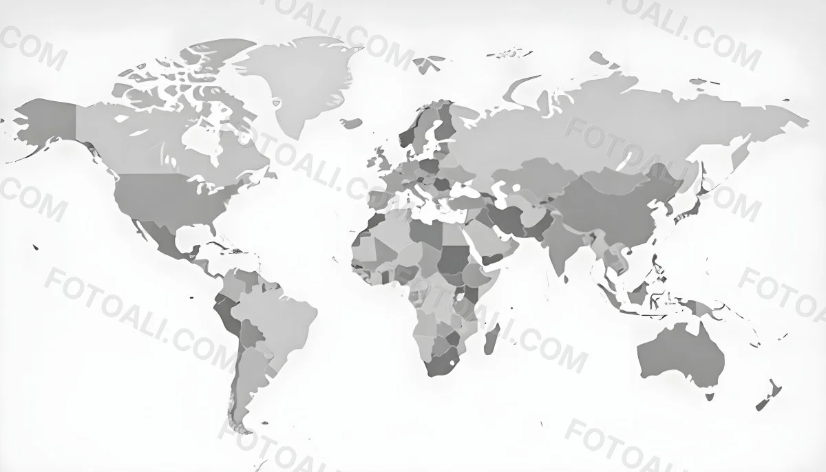World Map With Countries In Different Shades Of Gray The Background Is Gray The Map Is Centered And The Countries Are Well Defined 21 91a3