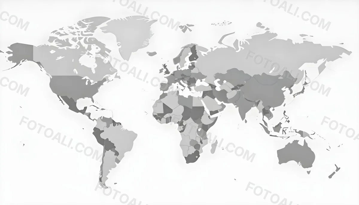 World Map With Countries In Different Shades Of Gray The Background Is Gray The Map Is Centered And The Countries Are Well Defined 22 E8e9