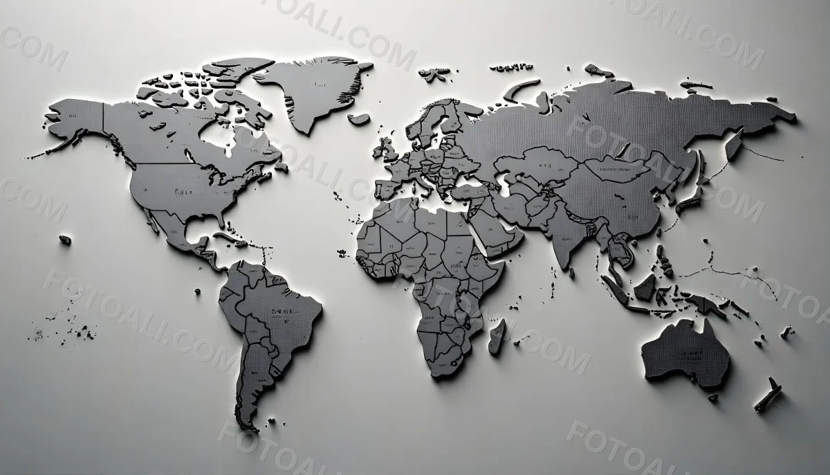 World Map With Countries In Different Shades Of Gray The Background Is Gray The Map Is Centered And The Countries Are Well Defined 3 E0a5