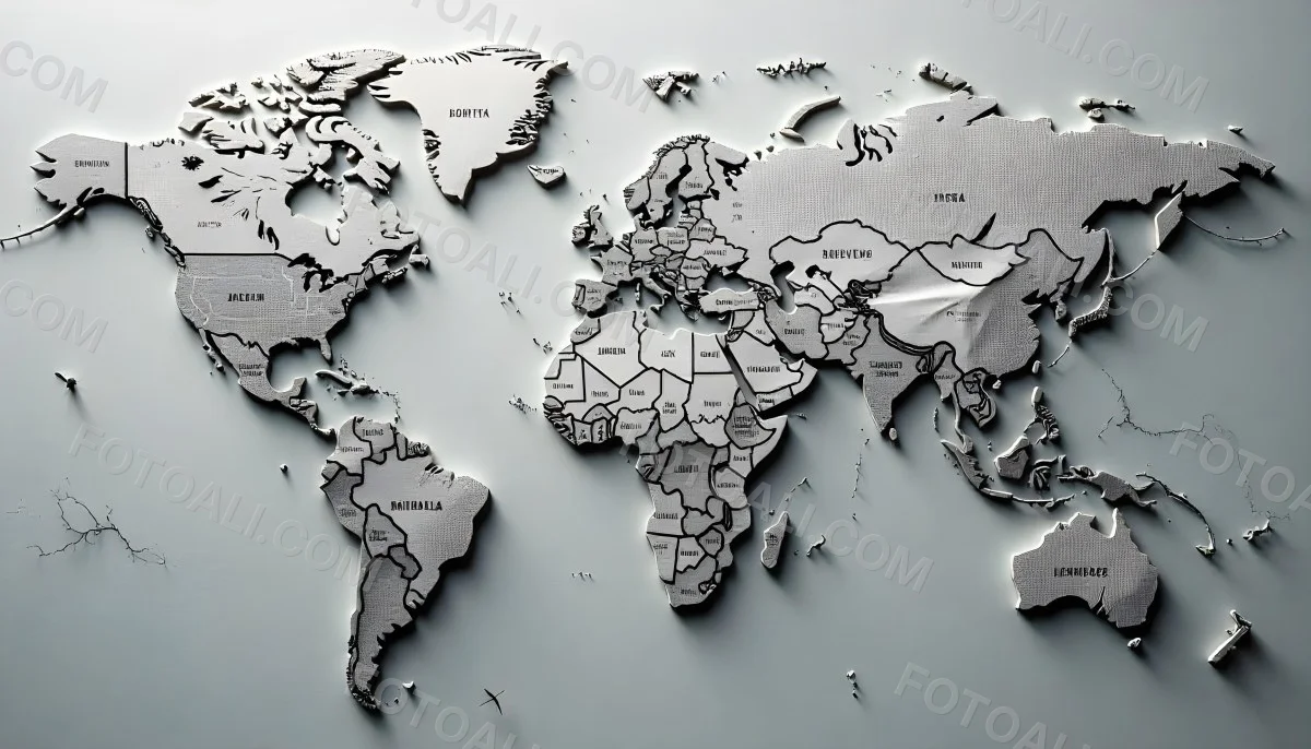 World Map With Countries In Different Shades Of Gray The Background Is Gray The Map Is Centered And The Countries Are Well Defined 5 B9ae