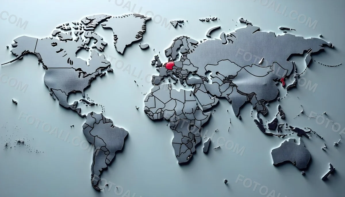 World Map With Countries In Different Shades Of Gray The Background Is Gray The Map Is Centered And The Countries Are Well Defined 8 Def1