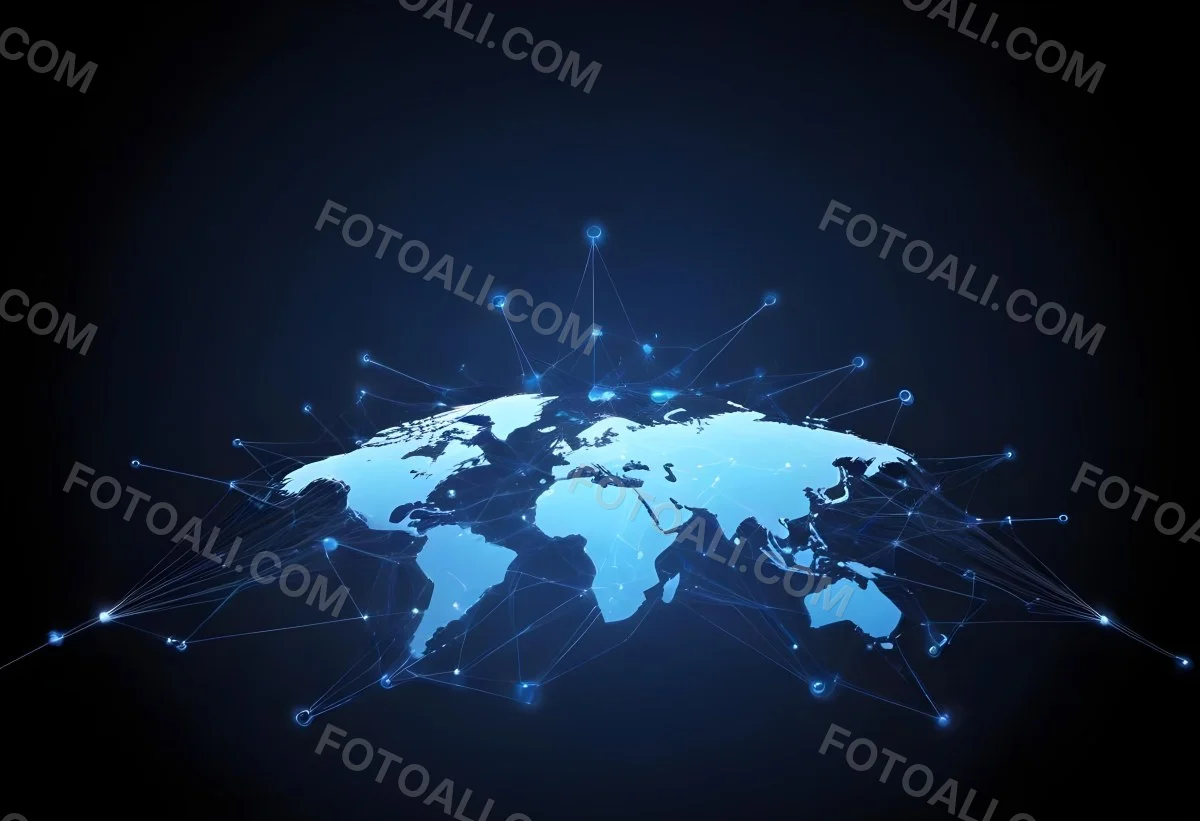 World Map With Interconnected Dots And Lines Representing Global Network Communication And Technology Set Against A Dark Blue Background Modern And Futuristic Design 1 B314