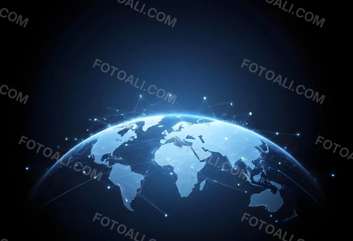 World Map With Interconnected Dots And Lines Representing Global Network Communication And Technology Set Against A Dark Blue Background Modern And Futuristic Design 12 E3a6