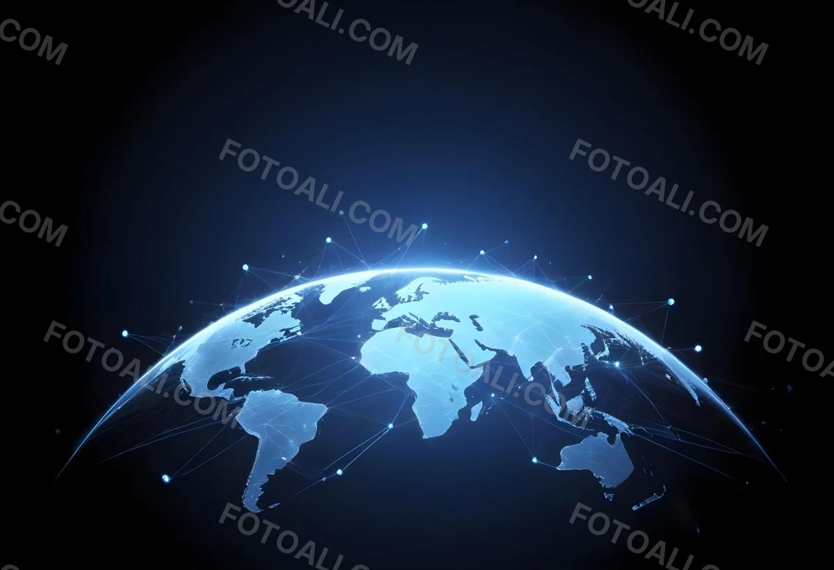 World Map With Interconnected Dots And Lines Representing Global Network Communication And Technology Set Against A Dark Blue Background Modern And Futuristic Design 13 146c