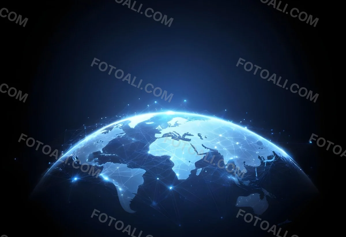 World Map With Interconnected Dots And Lines Representing Global Network Communication And Technology Set Against A Dark Blue Background Modern And Futuristic Design 15 360b