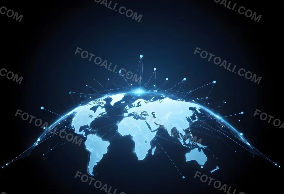 World Map With Interconnected Dots And Lines Representing Global Network Communication And Technology Set Against A Dark Blue Background Modern And Futuristic Design 16 0329