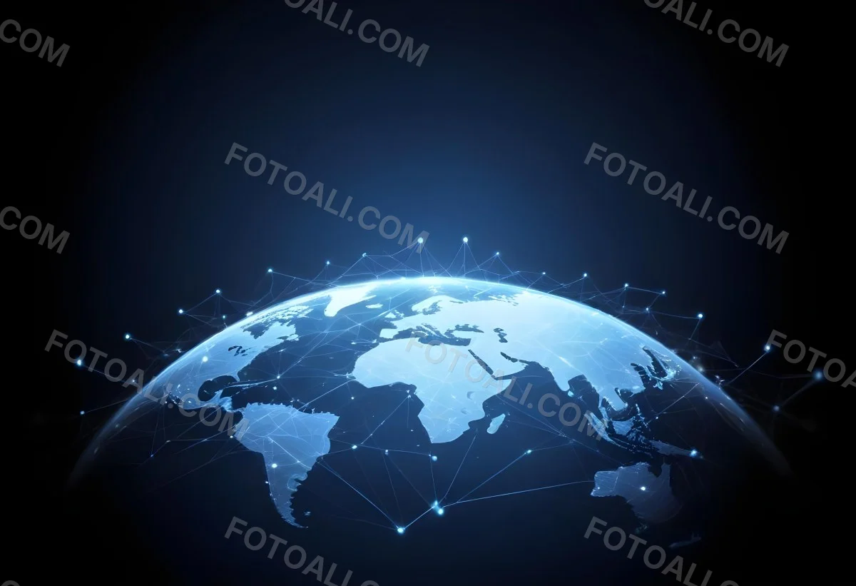 World Map With Interconnected Dots And Lines Representing Global Network Communication And Technology Set Against A Dark Blue Background Modern And Futuristic Design 19 7099