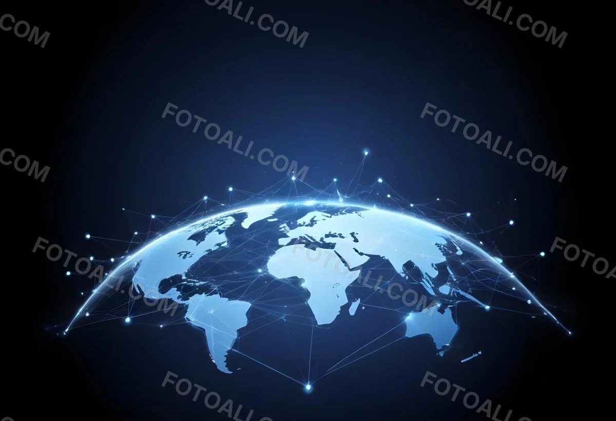 World Map With Interconnected Dots And Lines Representing Global Network Communication And Technology Set Against A Dark Blue Background Modern And Futuristic Design 2 A52c
