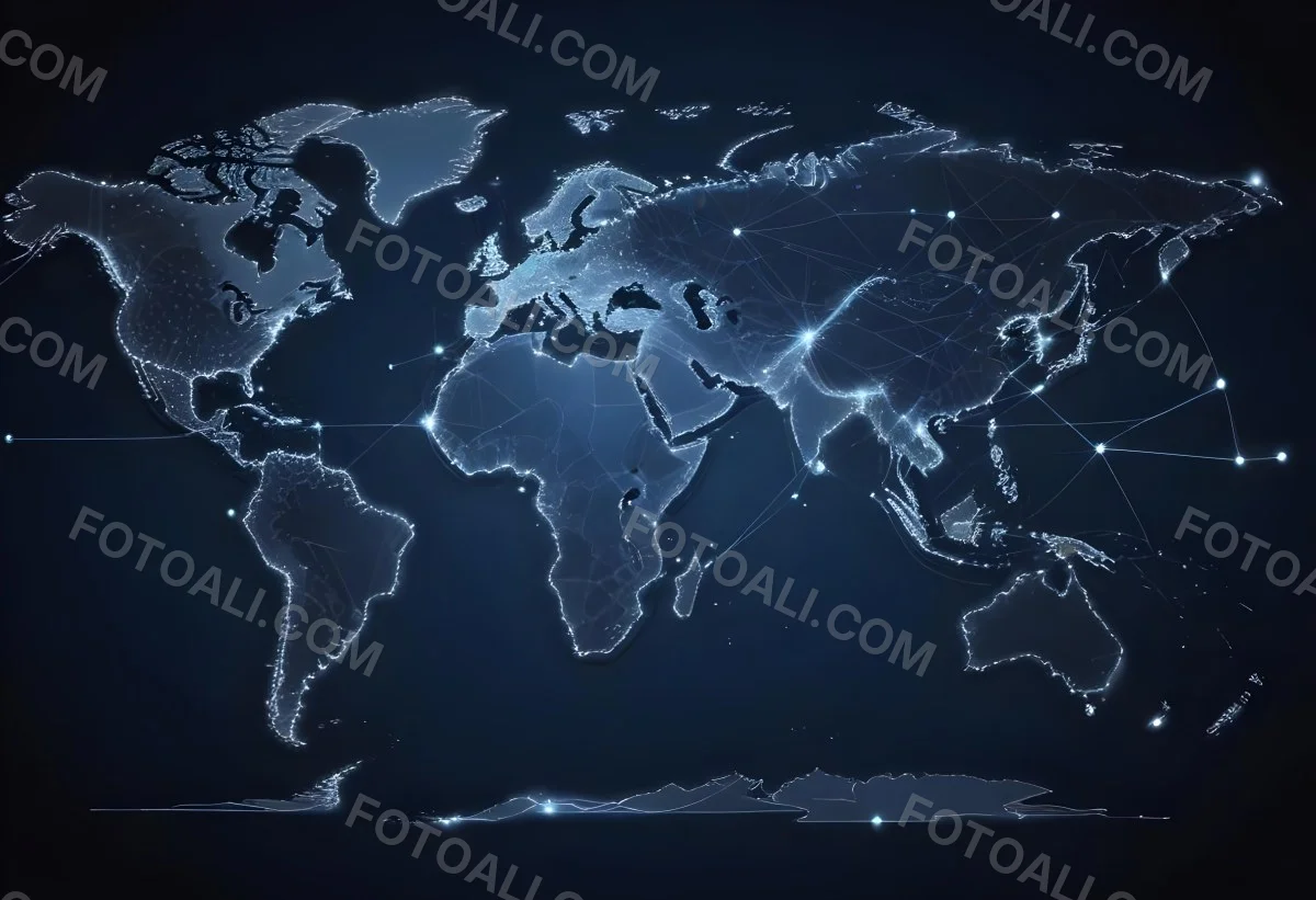 World Map With Interconnected Dots And Lines Representing Global Network Communication And Technology Set Against A Dark Blue Background Modern And Futuristic Design 22 94a9
