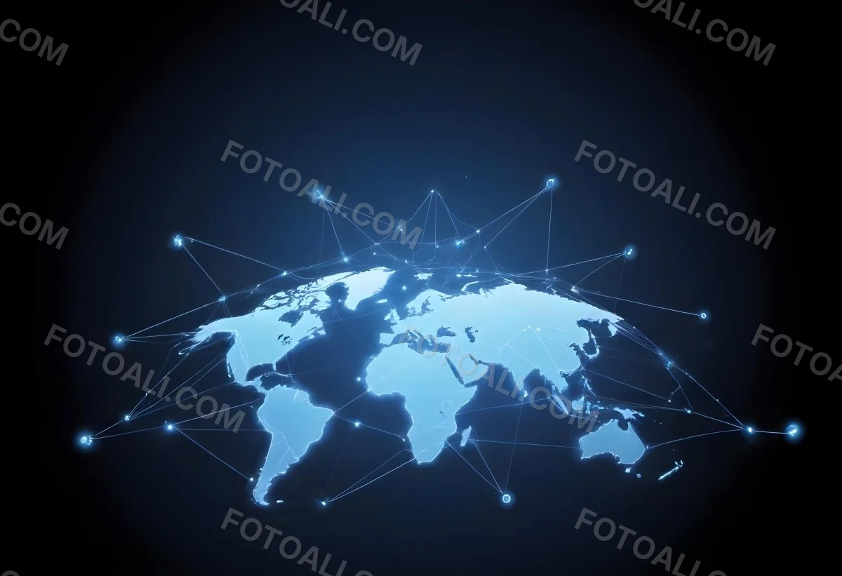 World Map With Interconnected Dots And Lines Representing Global Network Communication And Technology Set Against A Dark Blue Background Modern And Futuristic Design 26 91c1