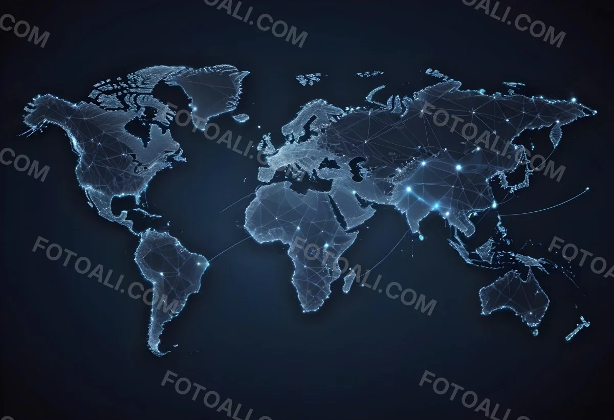 World Map With Interconnected Dots And Lines Representing Global Network Communication And Technology Set Against A Dark Blue Background Modern And Futuristic Design 28 F1d6