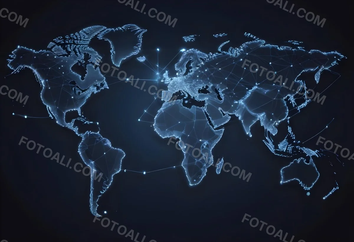 World Map With Interconnected Dots And Lines Representing Global Network Communication And Technology Set Against A Dark Blue Background Modern And Futuristic Design 32 8e07