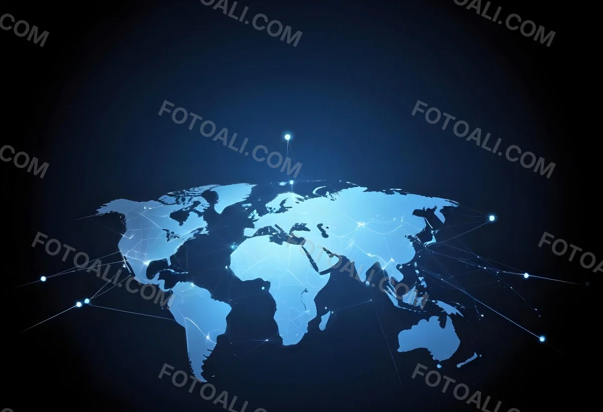 World Map With Interconnected Dots And Lines Representing Global Network Communication And Technology Set Against A Dark Blue Background Modern And Futuristic Design 5 B041