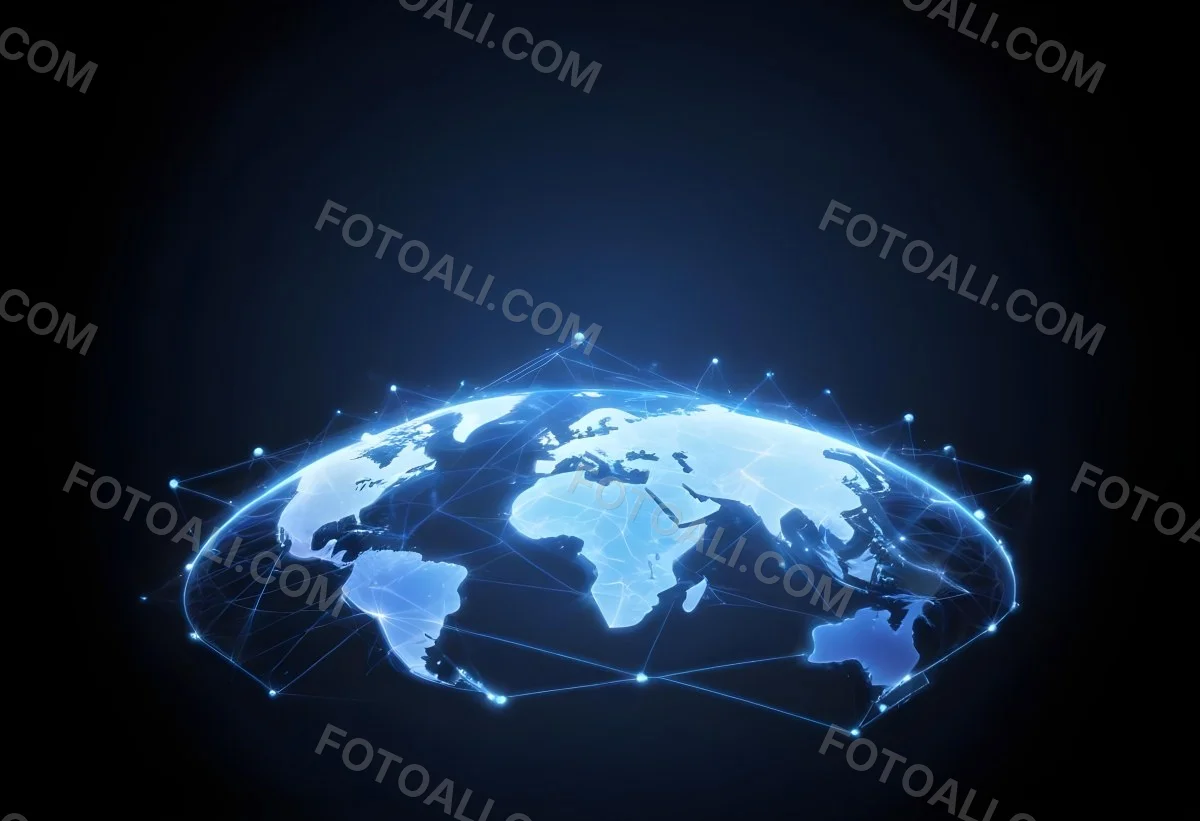 World Map With Interconnected Dots And Lines Representing Global Network Communication And Technology Set Against A Dark Blue Background Modern And Futuristic Design 7 F0f0