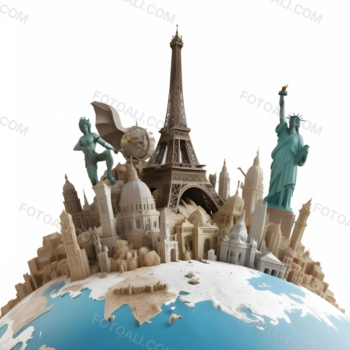 World Monuments On Top Of A World Globe 11 011b