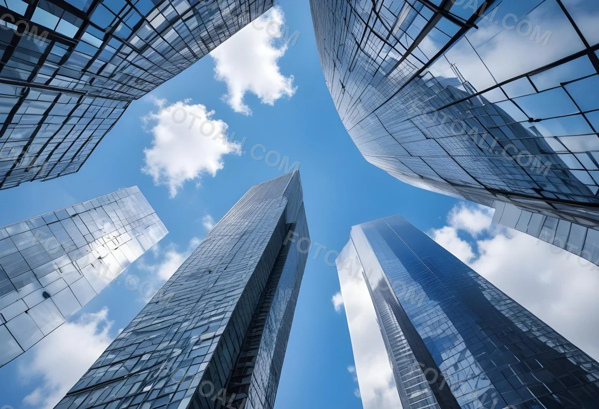Worm S Eye View Of Modern Skyscrapers With Glass And Steel Facades Reaching Towards A Blue Sky With Scattered Clouds Creating A Sense Of Urban Grandeur 1 B033