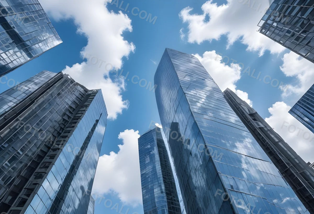 Worm S Eye View Of Modern Skyscrapers With Glass And Steel Facades Reaching Towards A Blue Sky With Scattered Clouds Creating A Sense Of Urban Grandeur 10 Dbd2