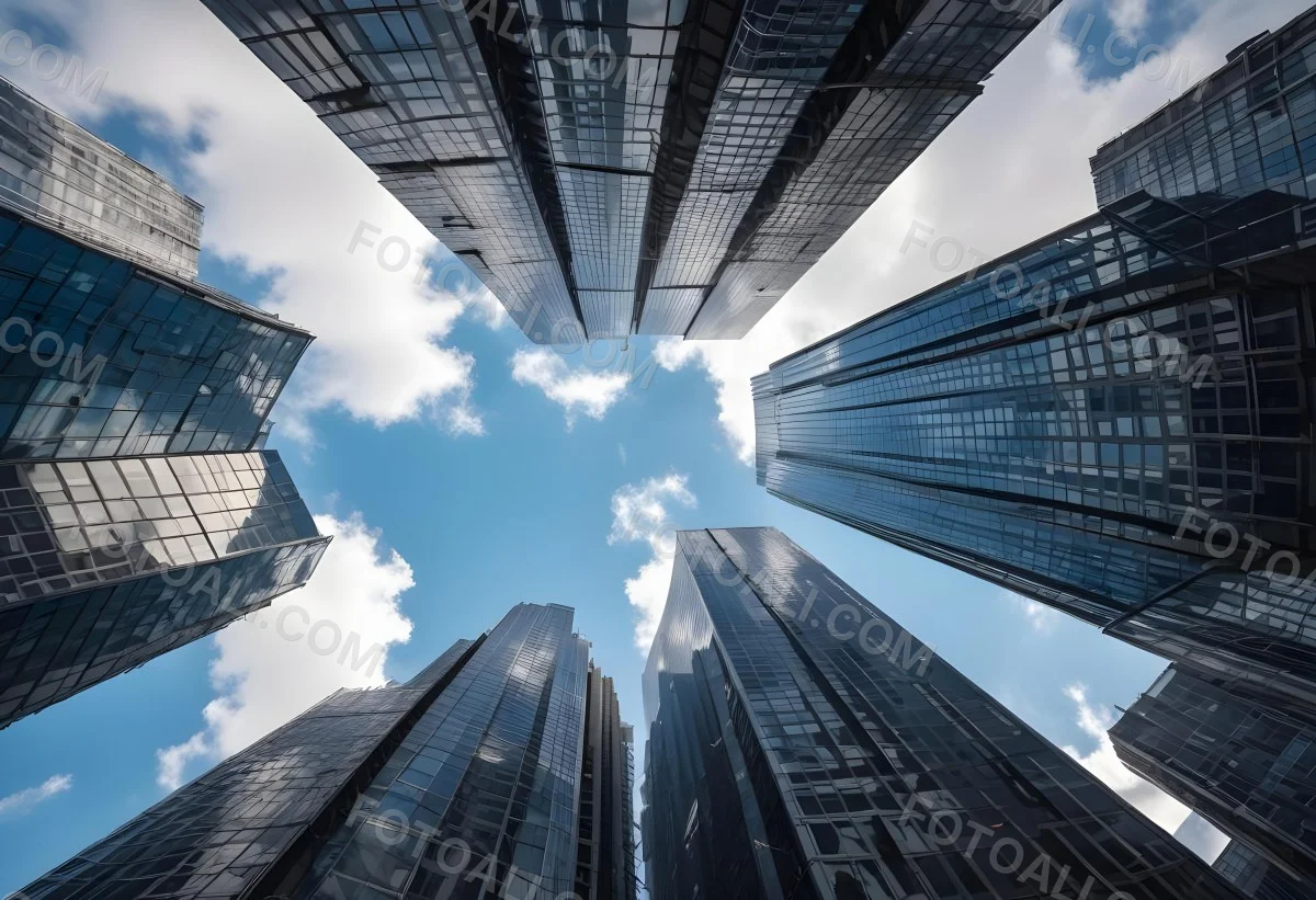 Worm S Eye View Of Modern Skyscrapers With Glass And Steel Facades Reaching Towards A Blue Sky With Scattered Clouds Creating A Sense Of Urban Grandeur 11 52b3