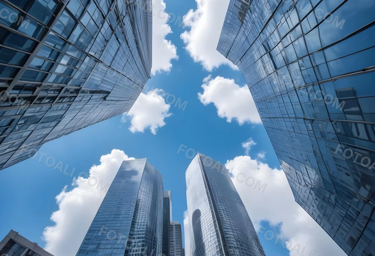 Worm S Eye View Of Modern Skyscrapers With Glass And Steel Facades Reaching Towards A Blue Sky With Scattered Clouds Creating A Sense Of Urban Grandeur 12 4b0f
