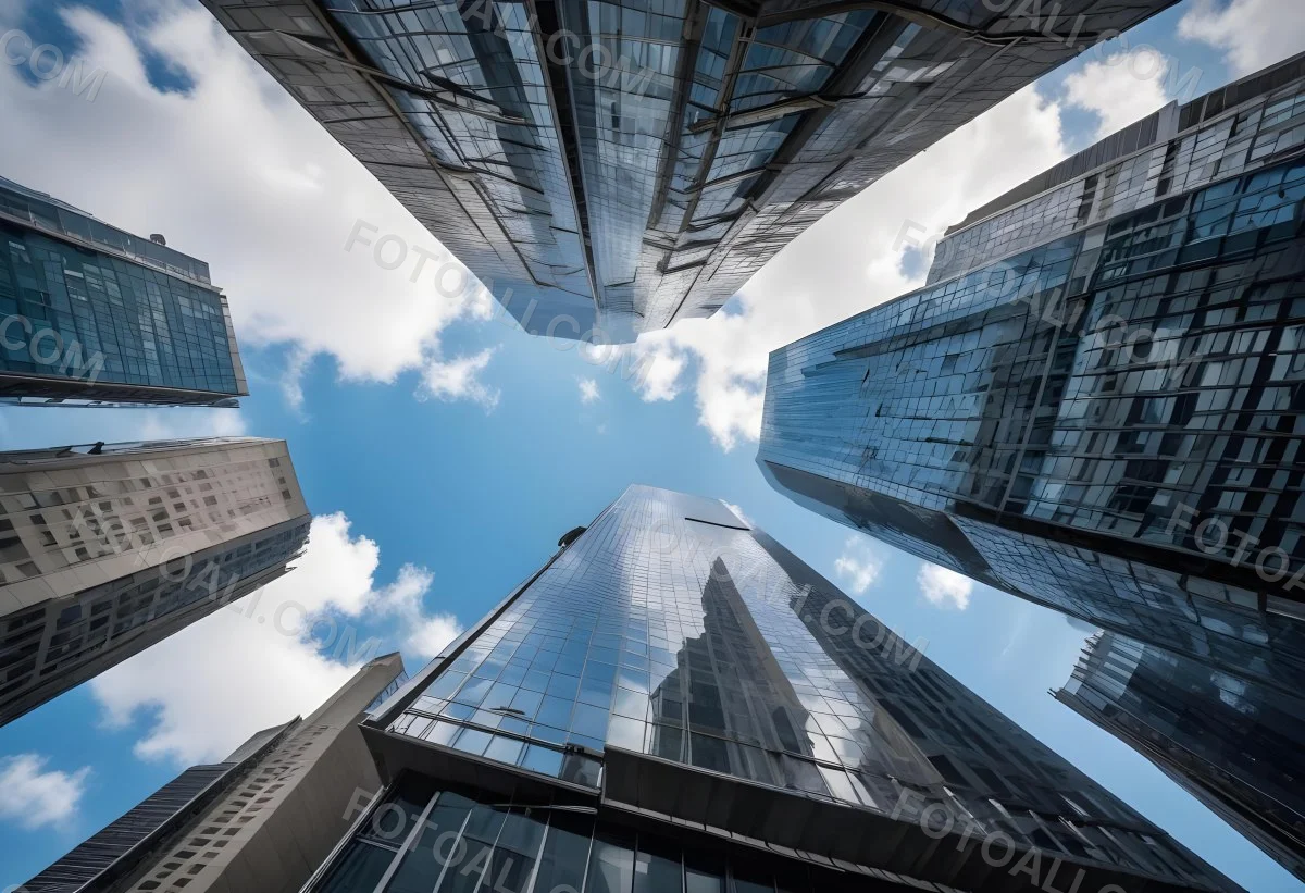 Worm S Eye View Of Modern Skyscrapers With Glass And Steel Facades Reaching Towards A Blue Sky With Scattered Clouds Creating A Sense Of Urban Grandeur 13 9eda