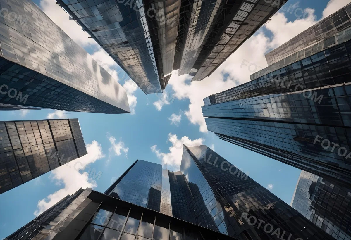 Worm S Eye View Of Modern Skyscrapers With Glass And Steel Facades Reaching Towards A Blue Sky With Scattered Clouds Creating A Sense Of Urban Grandeur 16 5ce8
