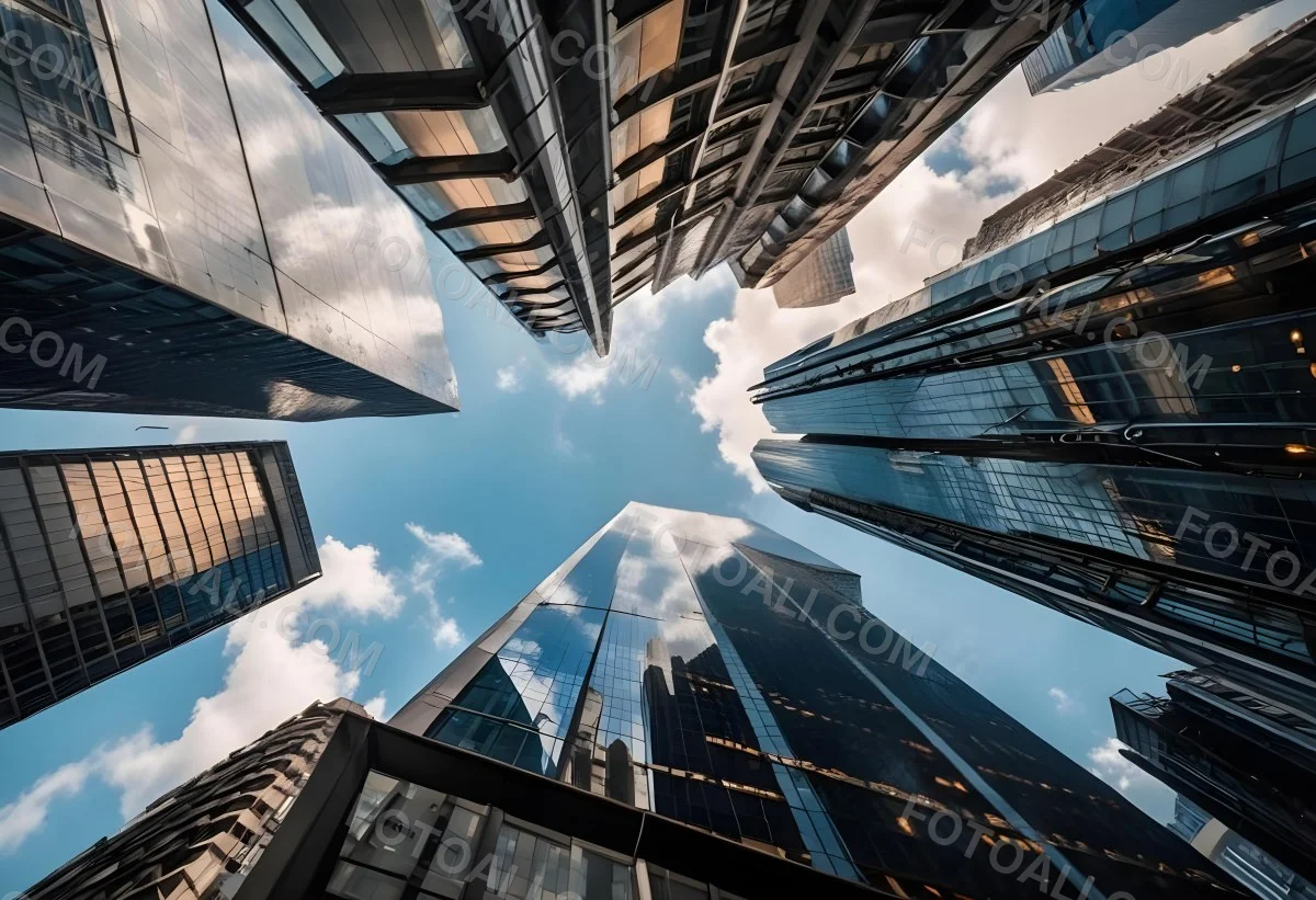 Worm S Eye View Of Modern Skyscrapers With Glass And Steel Facades Reaching Towards A Blue Sky With Scattered Clouds Creating A Sense Of Urban Grandeur 20 D400