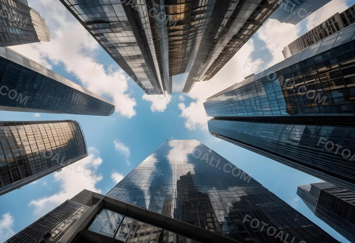 Worm S Eye View Of Modern Skyscrapers With Glass And Steel Facades Reaching Towards A Blue Sky With Scattered Clouds Creating A Sense Of Urban Grandeur 22 B8d9