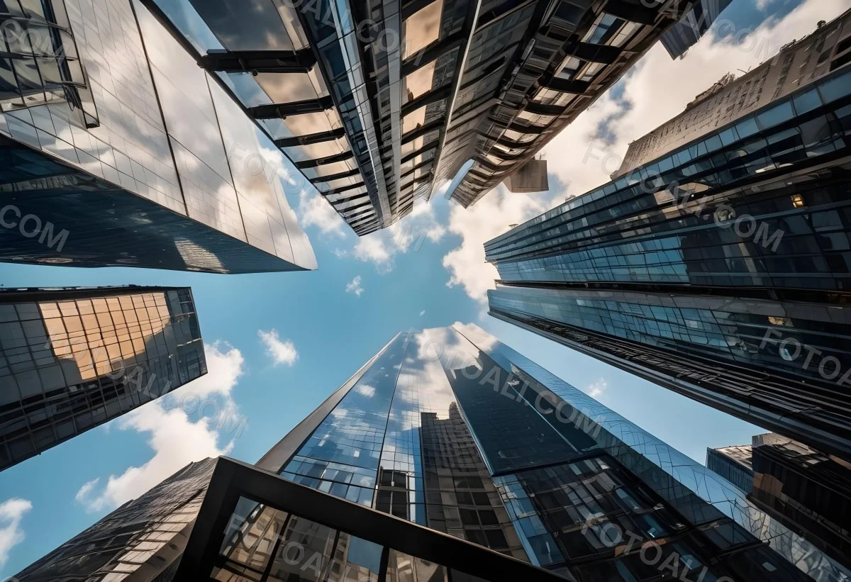Worm S Eye View Of Modern Skyscrapers With Glass And Steel Facades Reaching Towards A Blue Sky With Scattered Clouds Creating A Sense Of Urban Grandeur 24 Eafb