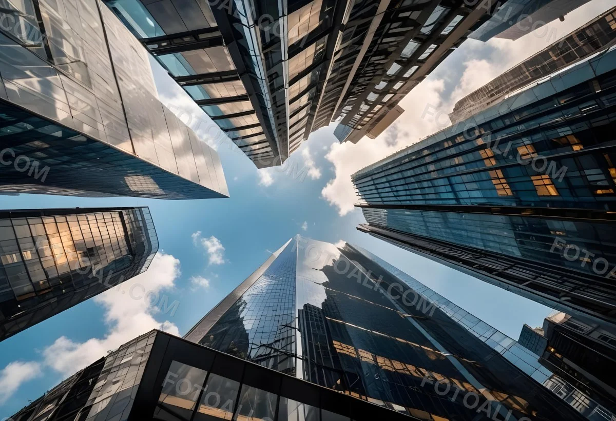 Worm S Eye View Of Modern Skyscrapers With Glass And Steel Facades Reaching Towards A Blue Sky With Scattered Clouds Creating A Sense Of Urban Grandeur 27 Ba30