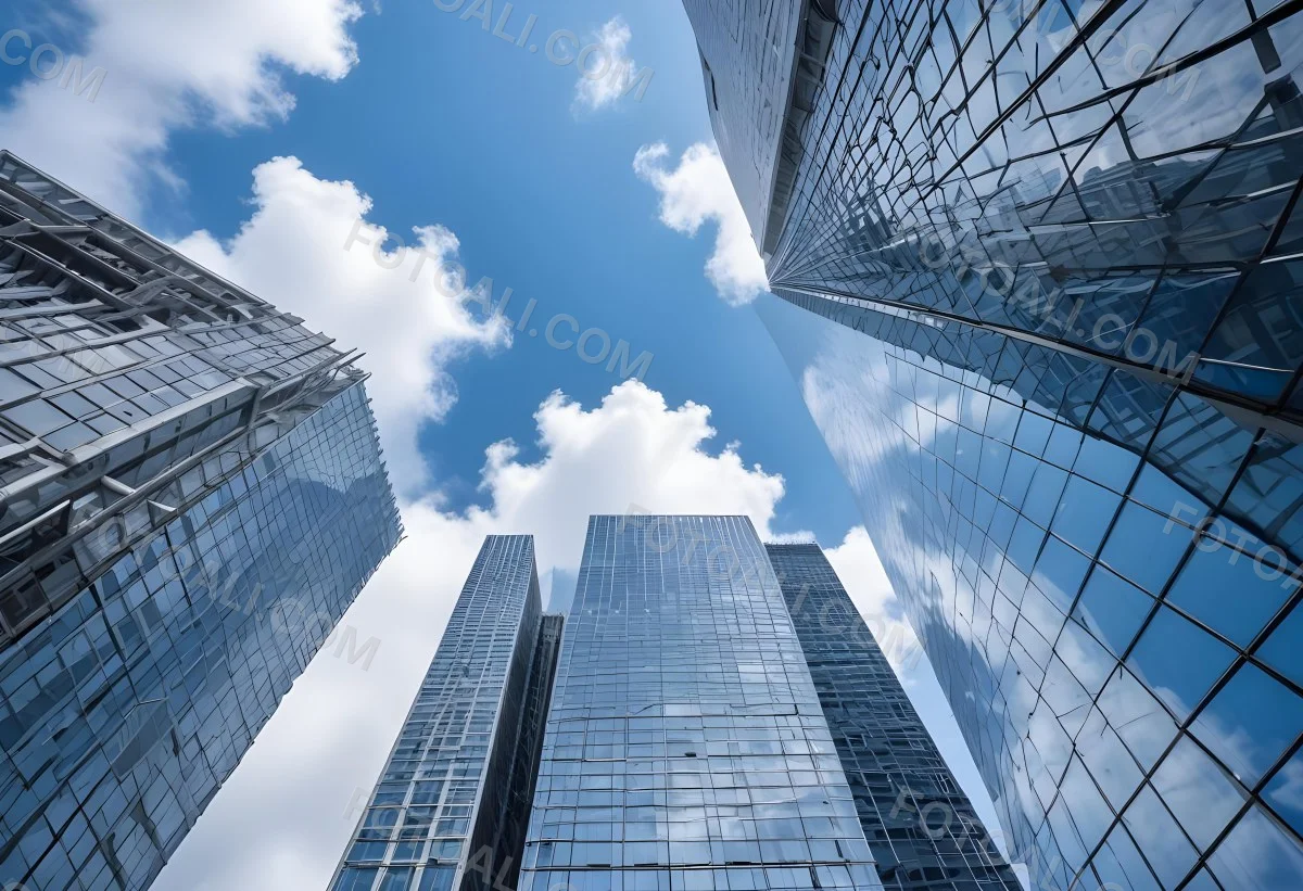 Worm S Eye View Of Modern Skyscrapers With Glass And Steel Facades Reaching Towards A Blue Sky With Scattered Clouds Creating A Sense Of Urban Grandeur 4 265e