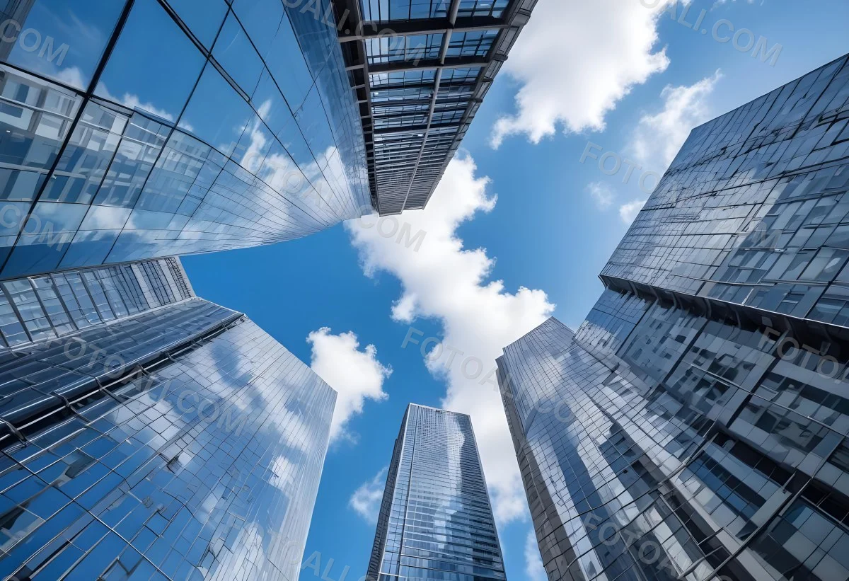 Worm S Eye View Of Modern Skyscrapers With Glass And Steel Facades Reaching Towards A Blue Sky With Scattered Clouds Creating A Sense Of Urban Grandeur 8 Cf82