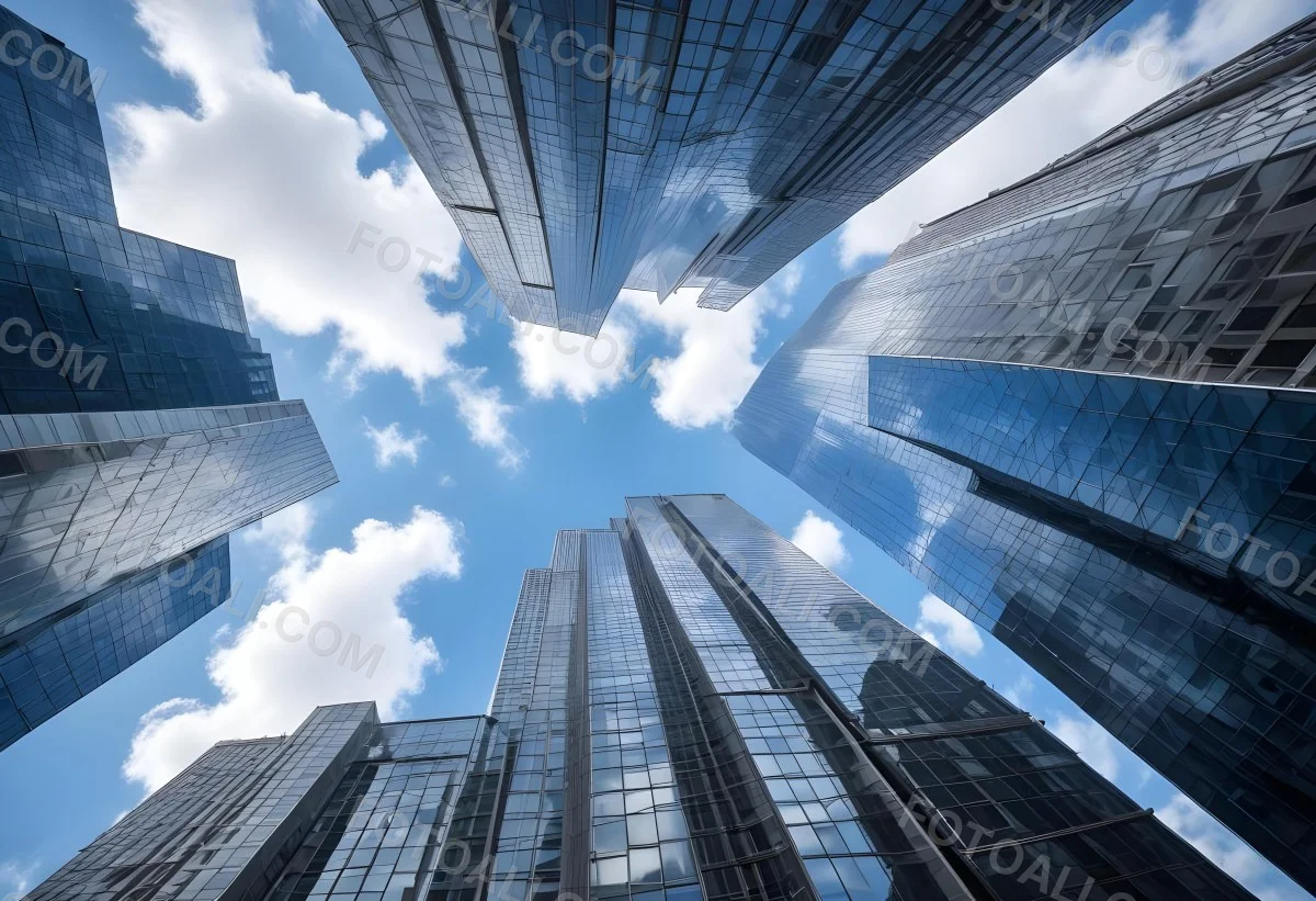 Worm S Eye View Of Modern Skyscrapers With Glass And Steel Facades Reaching Towards A Blue Sky With Scattered Clouds Creating A Sense Of Urban Grandeur 9 0095