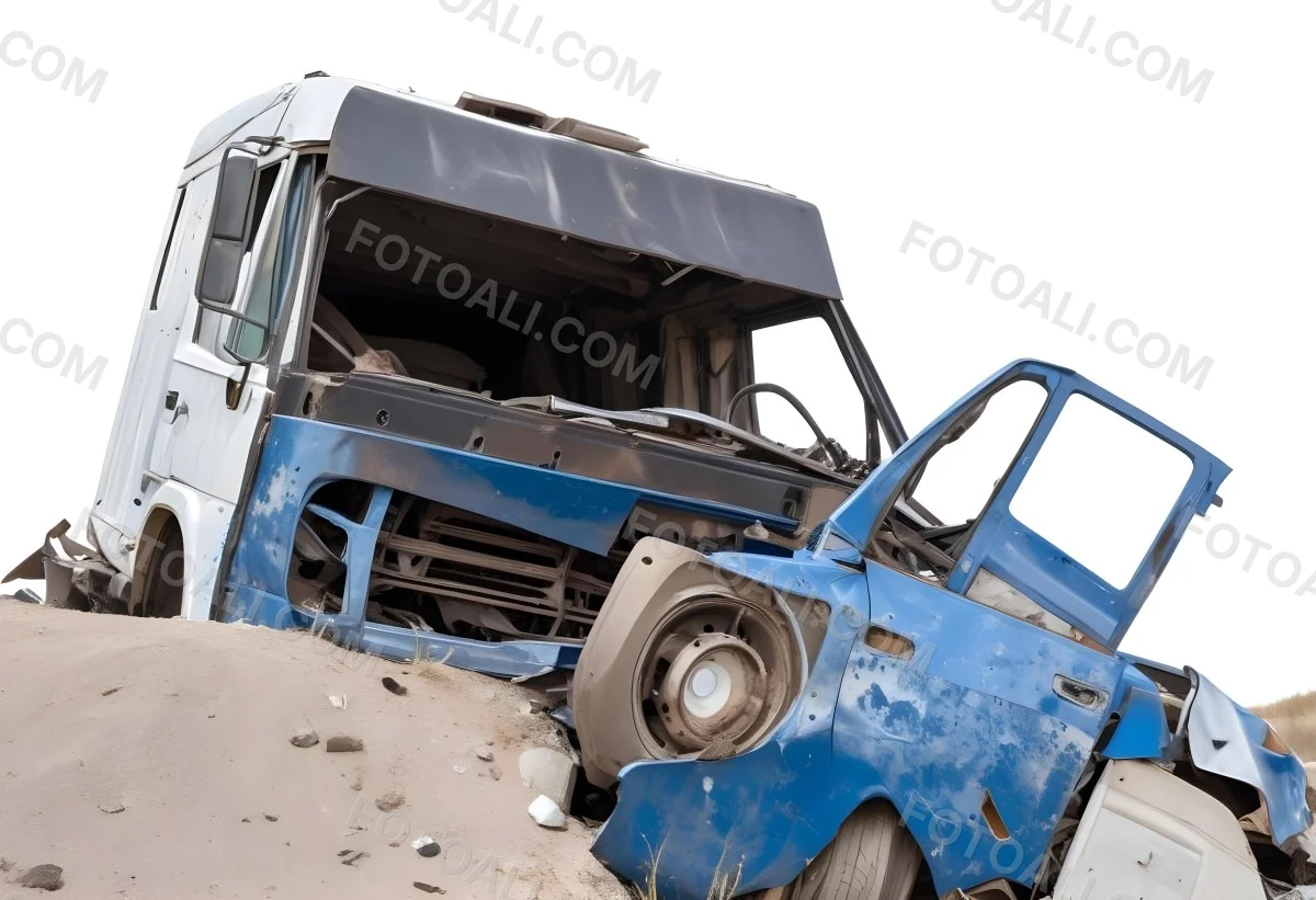 Wrecked White Truck With A Smashed Cabin And A Load Of Metal Sheets Isolated On A White Background Showing The Aftermath Of A Severe Accident 16 D9f3