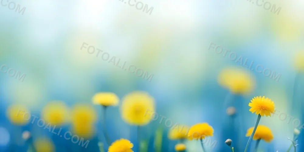 Yellow Dandelion Flowers In A Blurred Blue And Green Field 2 2b46