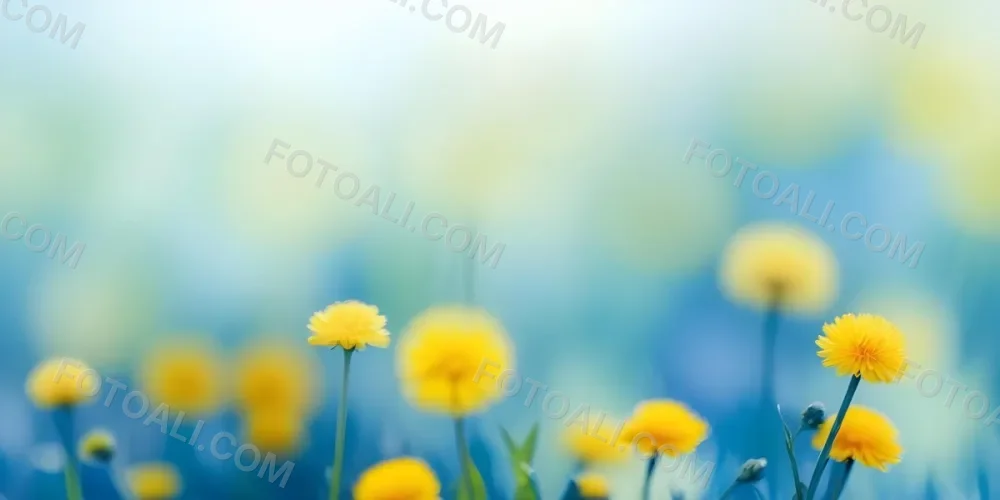Yellow Dandelion Flowers In A Blurred Blue And Green Field 4 97e4