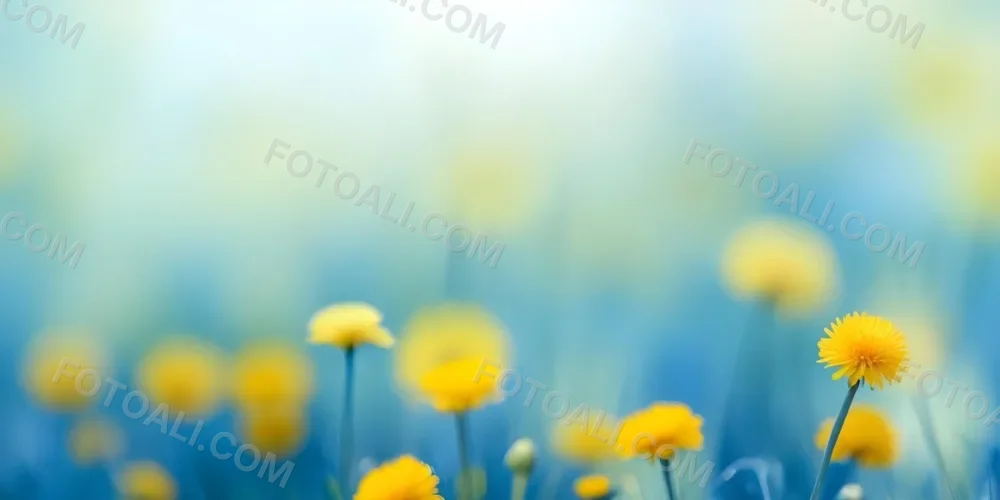 Yellow Dandelion Flowers In A Blurred Blue And Green Field 5 5850
