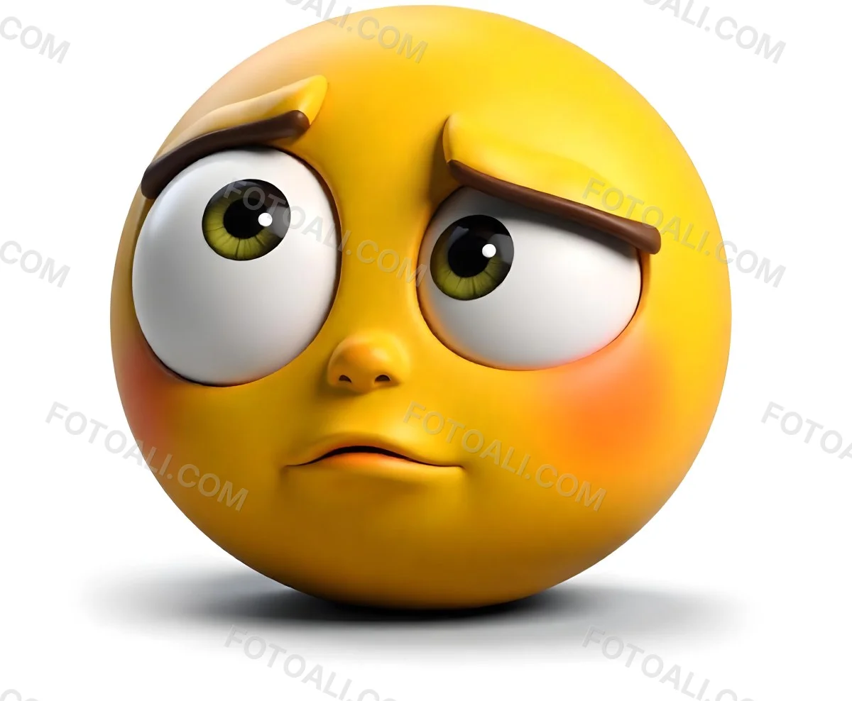 Yellow Emoji With Big Eyes And Thick Eyebrows Looking To The Left Small Mouth White Background 10 4694
