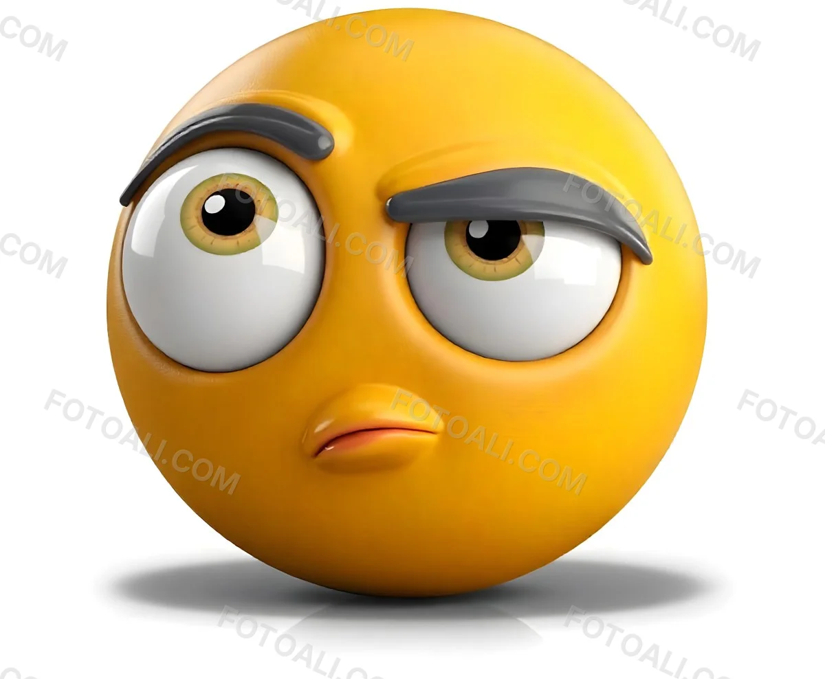 Yellow Emoji With Big Eyes And Thick Eyebrows Looking To The Left Small Mouth White Background 11 2783