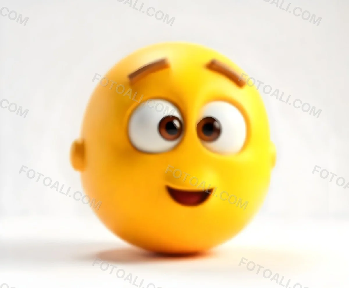 Yellow Emoji With Big Eyes And Thick Eyebrows Looking To The Left Small Mouth White Background 12 6233
