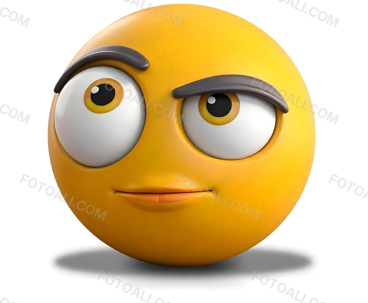 Yellow Emoji With Big Eyes And Thick Eyebrows Looking To The Left Small Mouth White Background 13 40ba