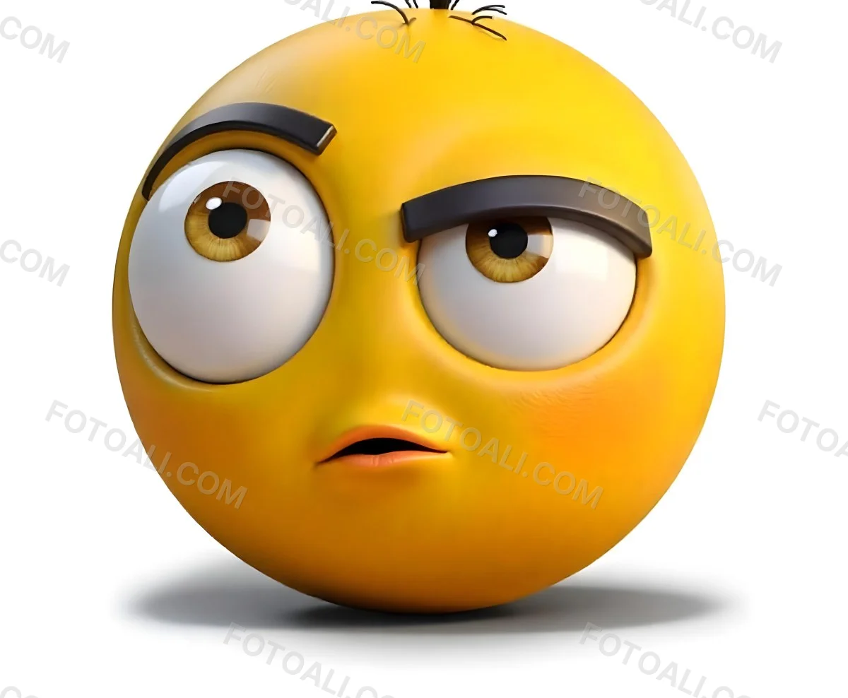 Yellow Emoji With Big Eyes And Thick Eyebrows Looking To The Left Small Mouth White Background 2 6603