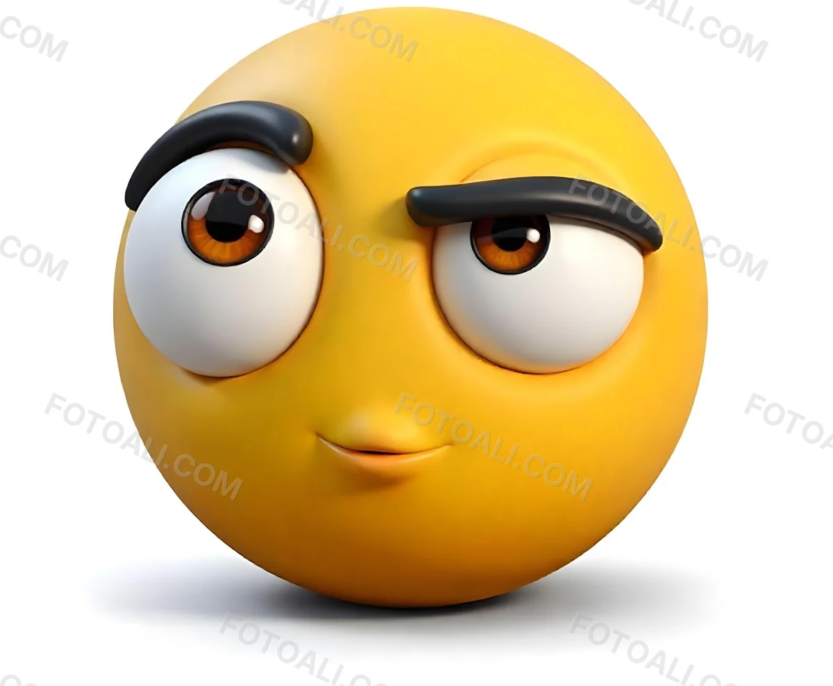 Yellow Emoji With Big Eyes And Thick Eyebrows Looking To The Left Small Mouth White Background 5 Bf73