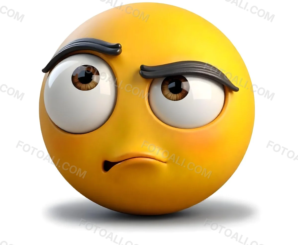 Yellow Emoji With Big Eyes And Thick Eyebrows Looking To The Left Small Mouth White Background 6 2a43