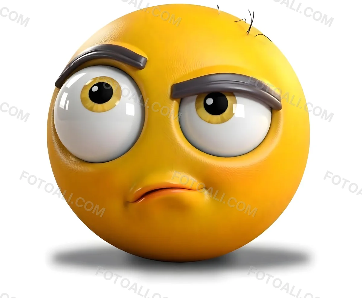 Yellow Emoji With Big Eyes And Thick Eyebrows Looking To The Left Small Mouth White Background 7 Aeef