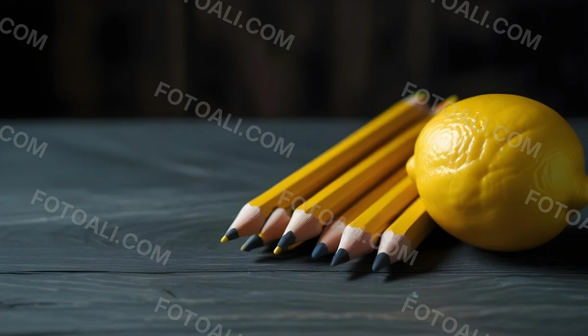 Yellow Pencils And A Lemon On A Dark Wooden Surface 1 B2b1