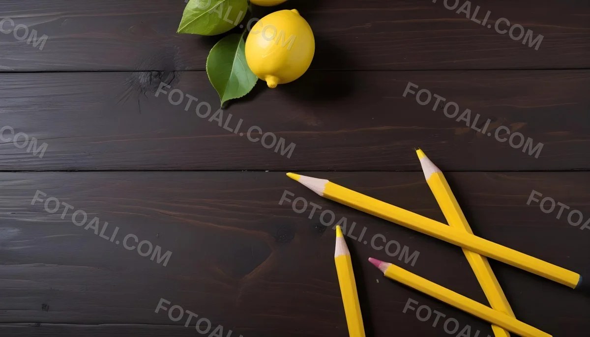 Yellow Pencils And A Lemon On A Dark Wooden Surface 11 0722